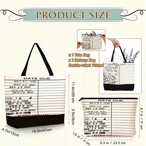 Sieral 2 Pcs Librarian Gifts for Women Due Date Library Book Bag Reusable Canvas Cosmetic Bag with Zipper Pouch Book Lovers Gifts for Friends Librarian Christmas Club Birthday for Readers