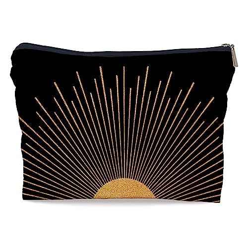 Ayxvt Abstract Boho Gold Sun Sunrise Sunset Sunshine Sunray Cosmetic Bag Decorative Women's Makeup Bag Zipper Pouch Travel Toiletry,Boho Gifts for Women Girls