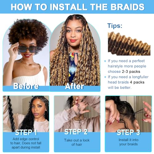 Human Braiding Hair For Boho Braids 24 Inch 110g Deep Wave Bulk Human Hair for Braiding Knotless 12A 100% Brazilian Virgin Hair Extensions Bulk Bohemian 3 Bundles Color Copper
