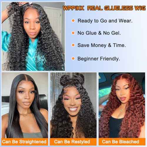 Glueless Wigs Human Hair Pre Plucked Pre Cut Deep Wave Lace Front Wigs Human Hair Wig for Black Women Wear and Go Glueless Wig(16 Inch)