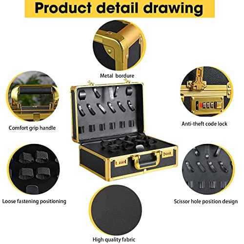 Barber Accessories Case,Barber Briefcase Tool Case,Barber Carrying Cases for Clippers and Supplies,Double Layer Large Barbers Box Travel Organizer, Barber Suitcase Gold