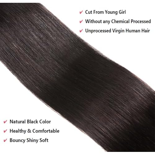 10A Straight Bundles Human Hair 20 22 24 Inch Straight Hair 3 Bundles Unprocessed Brazilian Virgin Human Hair Extension Double Weft Natural Black