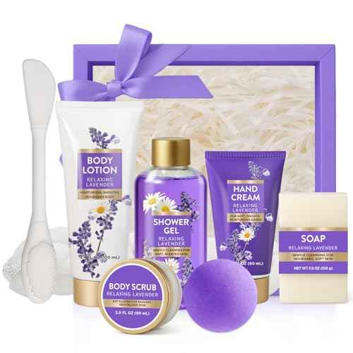 Gifts for Women, 8 piece Lavender Relaxing Spa Gifts Basket Women Care Package Get Well Soon Gifts, Bath Gift Baskets Set, Christmas Presents for Mom Her Wife Sister Grandma, Thinking of You Gifts