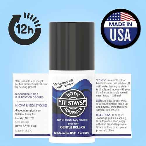ABSOLUTE SUPPORT It Stays! Butt Glue for Dancers Roll On - Body Adhesive Glue Applicator for Wigs, Socks, Stockings, Leotards, Bras, Costumes and Clothing - Made in USA - 2 fl oz Clear