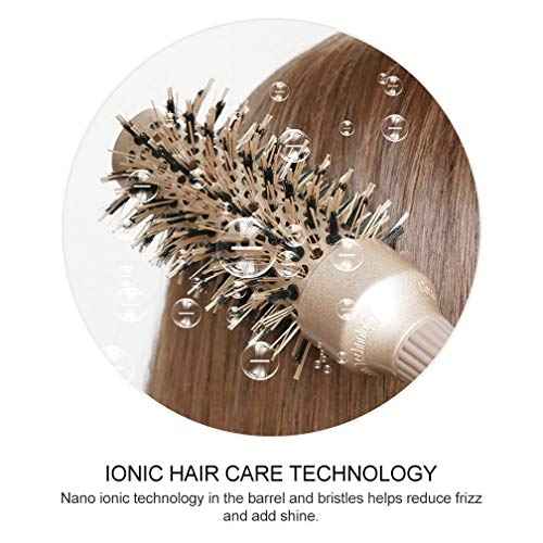 Round Barrel Anti-Static Hair Brush with Boar Bristles, Nano Thermal Ceramic Ionic Tech | For Extra Shine | Protect Hair, Enhance Texture, For Straightening & Drying (1 1/4 inch)