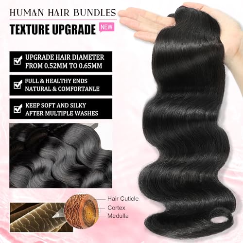 DMKEEP 12A Human Hair Bundles 30 Inch Body Wave Bundles Human Hair 100% Unprocessed Brazilian Raw Virgin Hair Single Bundle Quick Weave Human Hair Extensions Natural Color