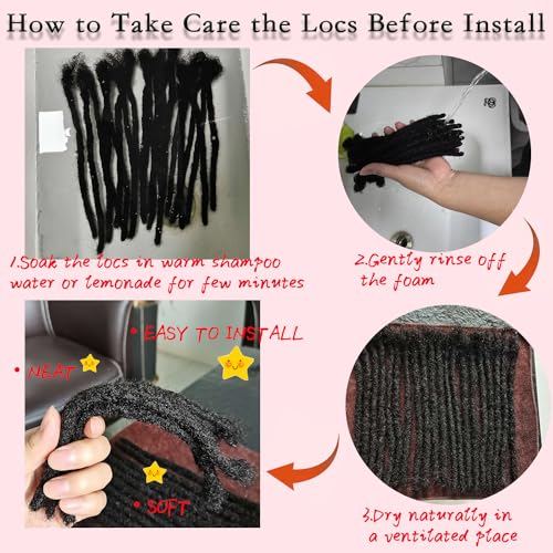 0.6cm 8 Inch Human Hair Locs Extensions 50 Strands Dreadlocs Extensions Real Human Hair Natural Black for Women Men Kids Full Handmade Permanent Human Hair Locs Can Be Dyed and Bleached
