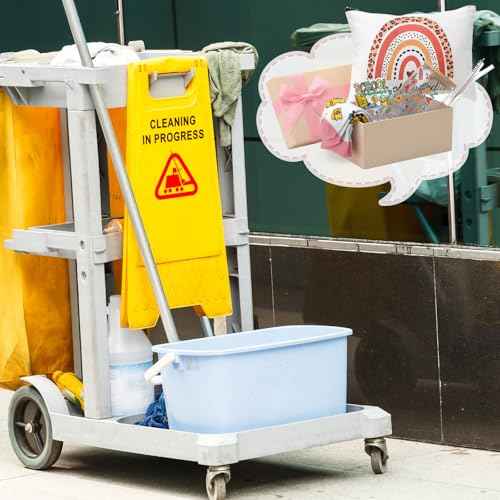 Skylety 5 Pcs Christmas School Custodian Gifts for Women 16 oz Glass Cup Socks Cosmetic Bag Badge Holder School Custodian Appreciation Gift Box for Thank You Janitor Staff Cleaning Lady