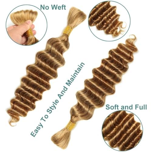 Deep Wave Bulk Human Hair for Braiding No Weft Human Braiding Hair For Boho Braids 100g 2 Bundles Brazilian Virgin Human Hair Extensions 20Inch 27#