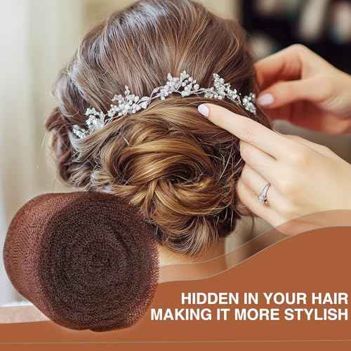 Hair Sponge for Updo & Volume Bumps Tool, Hair Filler for Thin Hair, Dark Brown Sponge for Updo with 100 Bobby Pins, 70 Inch, Salon Must-Have (Dark Brown)