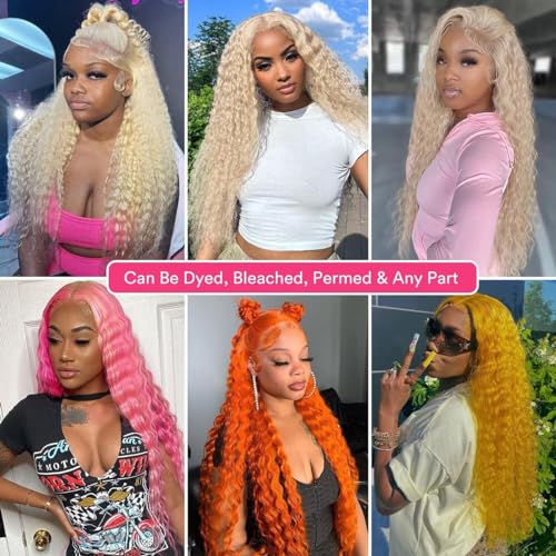613 Blonde Deep Wave Human Hair Extensions 10-14 Inch Double Weft Wig, 12A Grade, 3 Bundles, Tangle Free, Curly, 90% Density