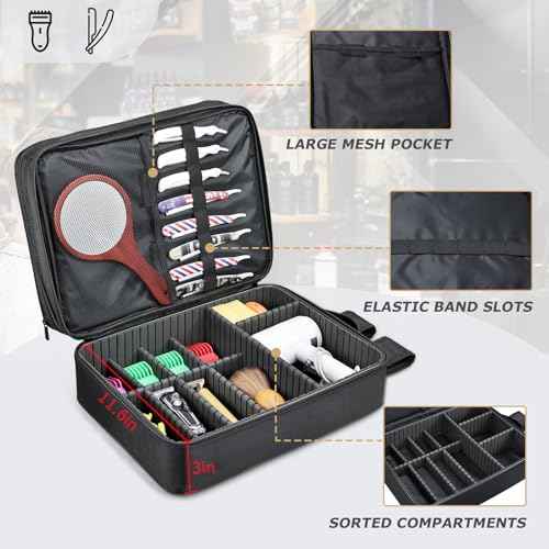 Barber Bag with Detachable Tray, 16.8-in Travel Backpack for Clippers and Supplies, Large Capacity Hairdresser Bag with Adjustable Dividers for Hair Cutting Tools