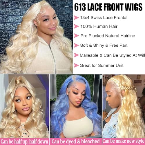 13x4 Body Wave 613 Lace Front Wig Human Hair 180% Density Blonde Lace Front Wigs Human Hair 613 Blonde Wig with Baby Hair Pre Plucked 613 HD Lace Frontal Glueless Wigs 24 Inch