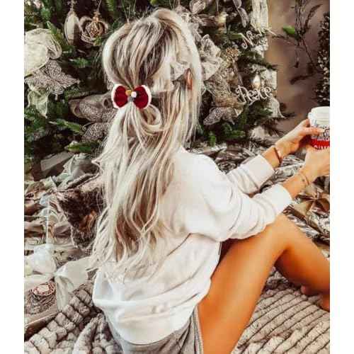 Christmas Red Bow Hair Clips, Xmas Duckbill Bow Barrette Hair pins Fabric Fur Ball Hair Headdress Headwear for Kids Girls Women Christmas Hair Accessories