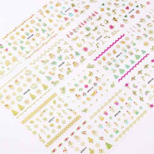 24Sheets Christmas Nail Art Stickers 3D Self-Adhesive Nail Decals Snowflake Santa Claus Elk Snowman Nail Pegatinas U?as Supplies Holiday Nail Art Design Decoration Accessories