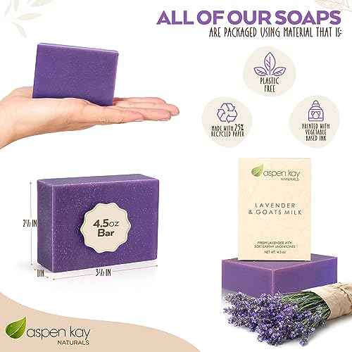 Lavender and Goats Milk Soap Bar. Natural Lavender Soap with Organic Shea Butter & Pure Essential Oils. Gentle for Face and Body. For Men, Women & Teens. Handmade in USA. 4.5 oz Bar.