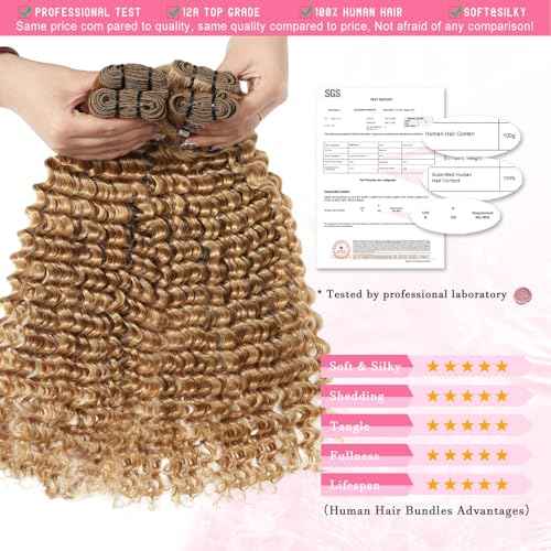 Blonde Deep Wave Human Hair Bundles 12A #27 Colored Deep Curly Human Hair 3 Bundles 18 20 22 Inch Honey Blonde Wet and Wavy Bundle for Black Women