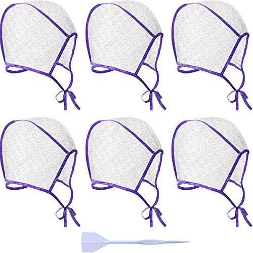 6 Pieces Highlighting Cap Hair Frosting Cap Highlight for Dye Color Bleach with Plastic Hooks Hair Coloring Salon Hairdressing Tool Kit Supplies(Purple)