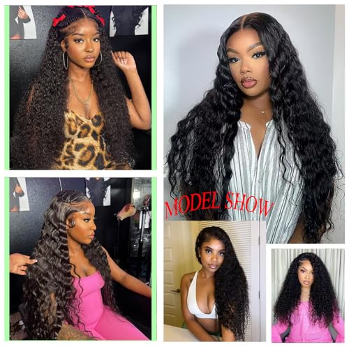 13x4 Deep Wave Lace Front Wigs Human Hair 200 Density HD Full Lace Frontal Wigs Pre Plucked Bleached Knots Curly Human Hair Wig 20 Inch Wigs for Black Women