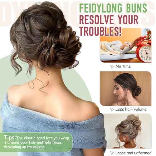 2 PCS Messy Bun Hair Piece Wavy Curly Hair Bun Scrunchies Extensions Synthetic Chignon Thick Updo Hairpieces for Women Girls(Dark Brown)