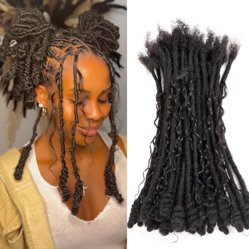 0.6 cm Human Hair Dreadlocks with Twist Ends 8 inch 30 Strands Boholocs Human Hair Handmade Dreadlock Extensions Natural Black Color Can Be Dyed Bleached Curled(1B#, 8 Inch-30 Strands)