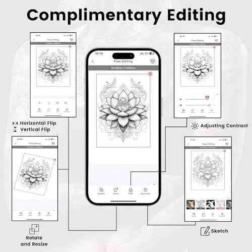 Wireless Tattoo Stencil Printer, Thermal Tattoo Printer Machine with 10Pcs Transfer Paper, Tattoo Printer for Skin Compatible with iPad Smartphone PC, Tattoo Transfer Printer