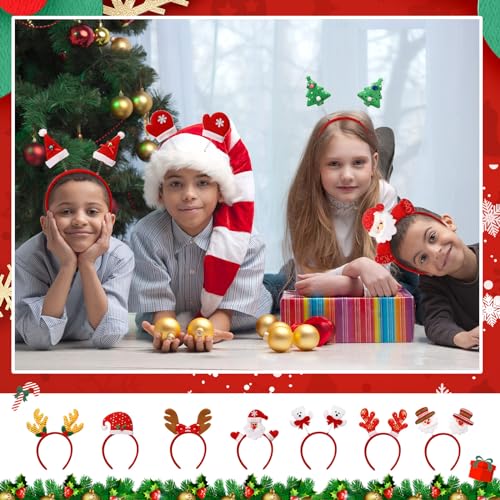 Giegxin 80 Pcs Christmas Headbands Holiday Headbands with Different Designs Christmas Accessories Xmas Head Hat Toppers Santa Reindeer Hair Hoop for Xmas Party Favors Decoration Adult Women