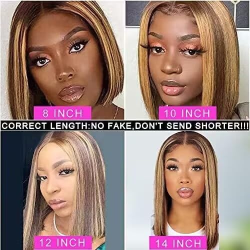 HD Transparent Straight 4/27 Highlight Bob Lace Front Wigs Human Hair Wear and Go Glueless Ombre Honey Blonde Highlight Bob Wig Human Hair Pre Plucked With Baby Hair Short Bob Wigs For Black Women