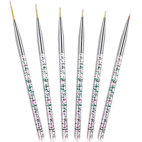 Maitys 6 Pcs Eyeliner Brushes Fine Point Thin Eye Makeup Gel Eyeliner Brush Water Activated Graphic Cosmetic Liner Wands for Eyes Makeup Tools(Bright Style)
