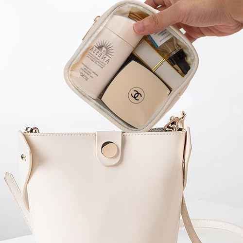 Small Clear Makeup Bag for Purse Small Cosmetic Bag Travel Size Toiletry Bags Cute Travel Makeup Bag,Coin Purse,Car Asscessories Organizer Storage Travel Essentials for Women Girls(Clear-Beige)