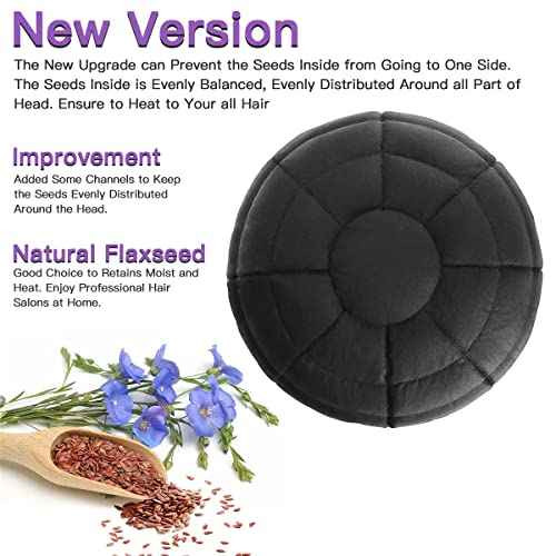 Deep Conditioning Heat Cap Cordless 100% Natural Cotton Flaxseed Seed Interior Microwave Treatment Steam Hot Cap for Deep Conditioning Natural Curly Hair, Drying, Styling (Black)