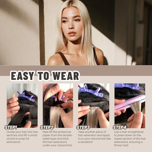 Tape in Hair Extensions Human Hair 18 Inch 50g 20Pcs Remy Human Hair Extensions Invisible Straight Seamless Tape in Extensions (18in, 50g, #60)