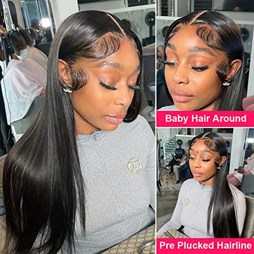 24 Inch HD Lace Front Wig 13x4 Lace Front Wig Straight Human Hair Wig 180% Density 9A Brazilian Virgin Human Hair Lace Front Wig for Women Natural Hairline