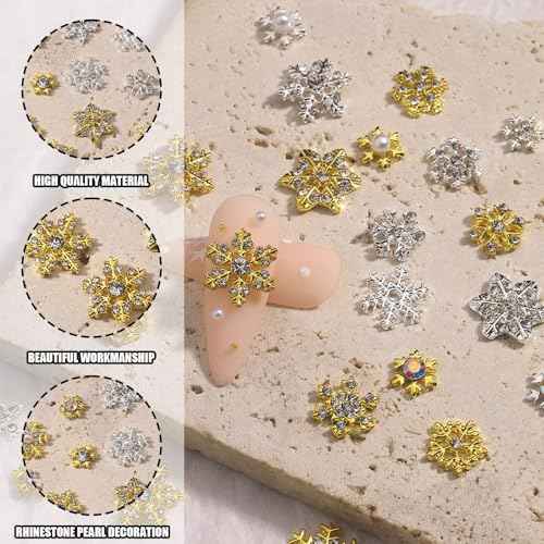 Snowflake Nail Charms, 60 Pcs Gold Silver Nail Jewels for Acrylic Nails,3D Alloy Christmas Nail Decorations for Women Girls DIY Craft Making Nail Design Supplies