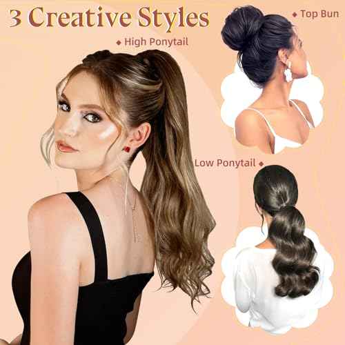 FELENDY 18" Ponytail Extension Curly Wavy Clip in Hairpiece Wrap Around Long Pony Tails Hair Extensions Synthetic for Women Medium Brown