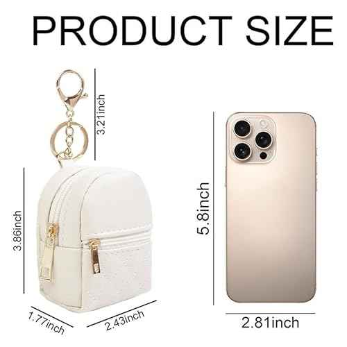 Cute Mini Backpack Cosmetic Bag Charms for Women, PU Leather Keychain Pouch, Lipstick Holder, Card Organizer, Small Travel Accessories (Beige)