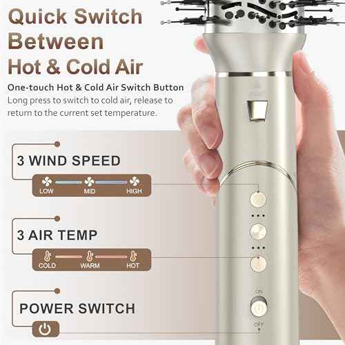 Sunwhisper Hair Dryer Brush 7 in 1 Professional Hot Air Styler, 110,000 RPM High Speed Negative Ionic Dryer, Straightener Comb & 2 Auto Wrap Curlers, 2 Concentrator, Oval & Round Styling Brush