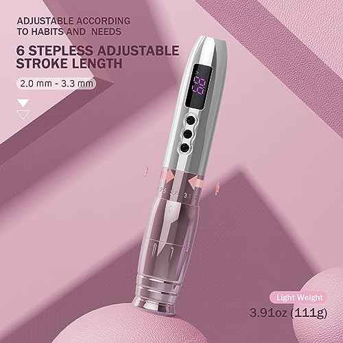 EZ Tattoo Kit - Tattoo Machine Kit Complete with 6 Strokes 2.0mm-3.3mm Permanent Makeup Tattoo Machine Pen with Extra 1000mAh Battery Power for Tattoo Women Artists (LOLA AIR PRO Pink)