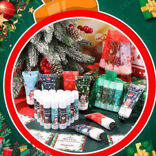 36 Set Christmas Hand Cream Gift Set, Including Moisturizing Hand Lotion, Xmas Lip Balm, Gauze Bags, Thank You Cards Natural Fragrant Bulk Christmas Gifts for Coworkers Employees Stuffers