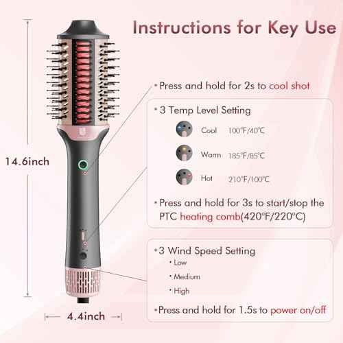 Blow Dryer Brush Hair Straightener: High Speed Hot Air Styler 110,000 RPM for Fast Drying Straightening Volumizing, One Step Volumizer with PTC Smoothing Comb Negative Ion for Silky Frizz-Free (Grey)