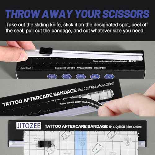 Tattoo Aftercare Bandage (6'' x 2.2yd with Sliding Knife) - Second Skin Tattoo Cover up Tape - Adhesive Tattoo Wraps Bandages - Tattoo Healing Wrap - Tattoo Protection Breathable Waterproof