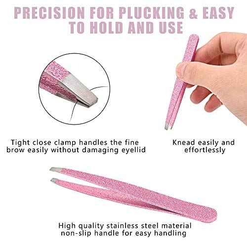 Eyebrow Tweezer Set, 4 Pcs Professional Stainless Steel Tweezers for Women, Precision Tweezer for Facial Hair, Splinter and Ingrown Hair Removal£¨Rose Gold£©