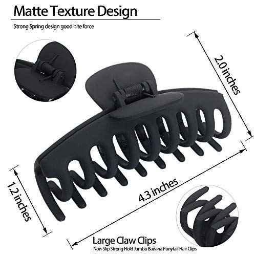 OWIIZI Large Hair Claw Clips for Women 4.3" Matte Leopard Jumbo Hair Clips Non-Slip Ponytail Barrette Strong Hold Claw Clips for Girls Long Thick Hair (4Packs)
