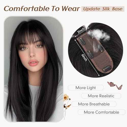 Rich Choices Hair Toppers for Women Real Human Hair 100% Human Hair Toppers for Women Clip in Silk Base Remy Hair Topper 7 Inch onyx
