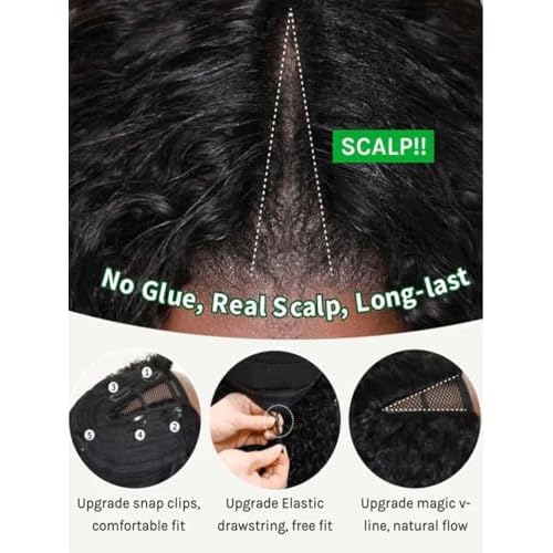 KLAIYI EasiContour V Part Wig Human Hair 4C Kinky Curly Glueless Wear And Go Clip In Half Wig Upgrade Upart Wigs for Black Women No Leave Out No Glue Beginner Friendly Natural Color Ready to Go 14Inch