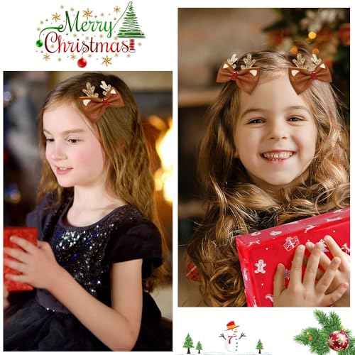 Christmas Hair Clip Brown Bow Antlers Hairpin Glitter Design Cute Hair Accessories for Women Girls Xmas Party Gifts 2Pcs