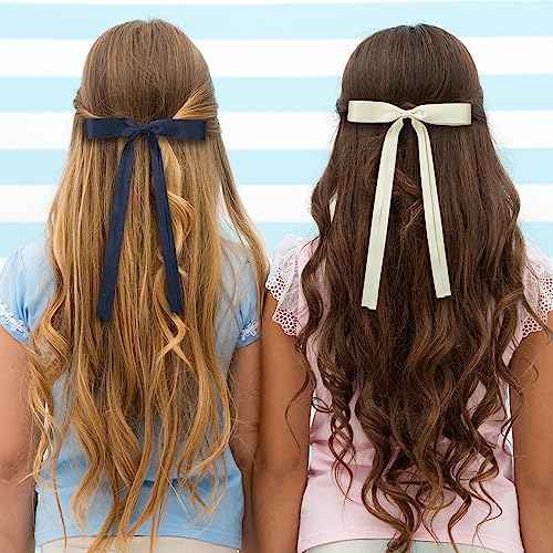 Hair Accessories, Black Red Milky White Navy Blue Tassel Barrette Clips and Long Tail French Bows for Women Girls, Gift for Birthday/Party/Show/Christmas