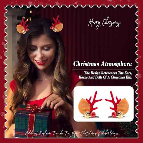6 PCS Christmas Hair Clips Cute Reiner Antleders Ears Holiday Headpiece Hair Headbands for Women Girls Holiday Hairpins Christmas Outfits Hair Accessory Party Gift