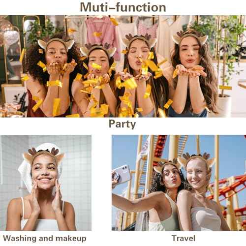 Beviliu Reindeer Antlers Headband, Cute Christmas Brown Deer Antlers Headband Christmas Birthday Party Decorations Reindeer Ears Cosplay Costume Make-up Washing Hairband 1Pack
