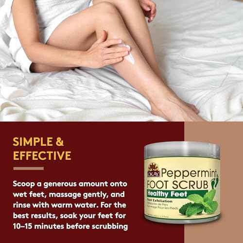 OKAY Peppermint Foot Scrub - Exfoliating Foot Scrub, Foot Exfoliator, Great for Cracked Heels, Pedicures, Dead Skin Remover, Exfoliant for Calluses, Moisturizer for Dry Skin - 6 Oz (Pack of 1)